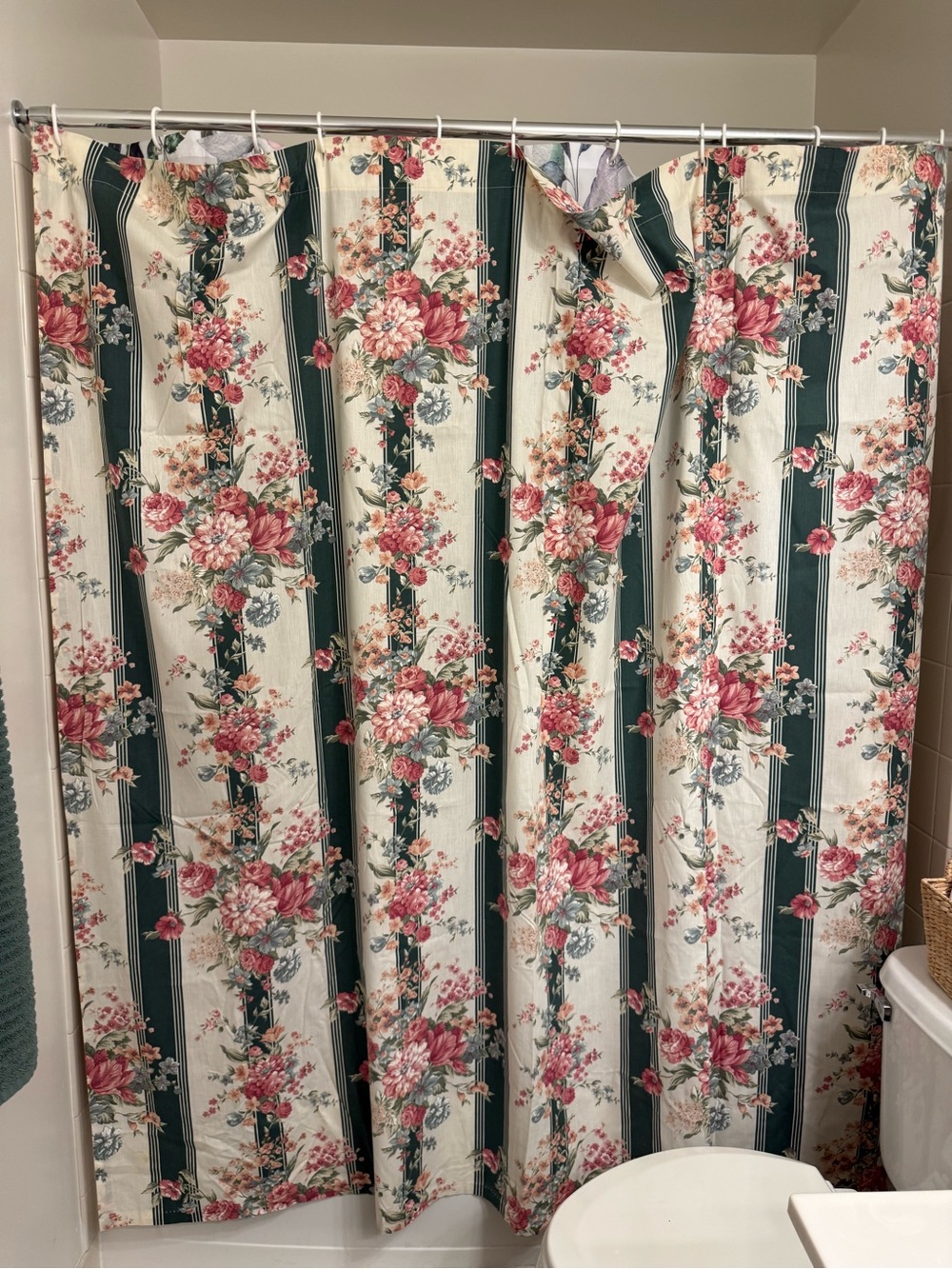 Croscill Cream and Green Floral Stripe Shower Curtain (Granada)